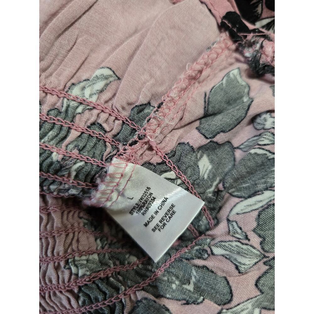 Adrienne Vittadini Pink Floral Smocked Long Sleeve Blouse – Size Large - Picture 6 of 9